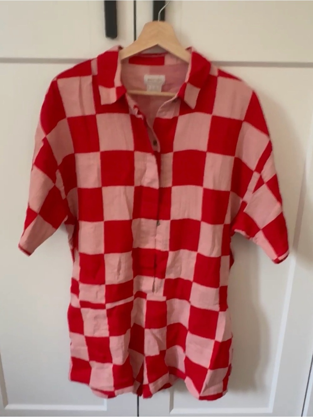 Brixton- Red & Light Pink Checkered Romper